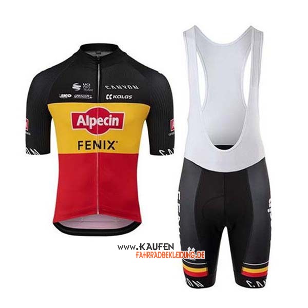 Alpecin Fenix Kurzarmtrikot 2020 und Kurze Tragerhose Shwarz Gelb Rot